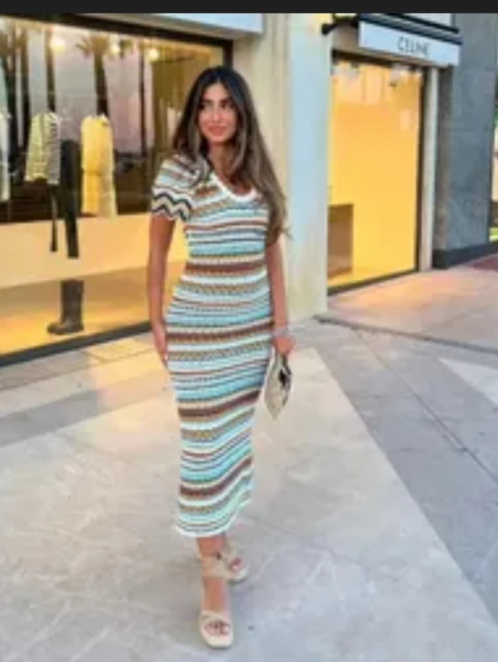 Zara Knit Sweater Dress, Long Dress Striped Print And Curvy Fit S - Picture 3 of 4